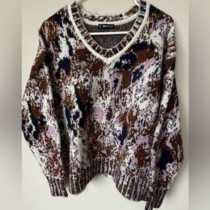 SHEIN V-Neck Sweater in Brown, Pink, and Black